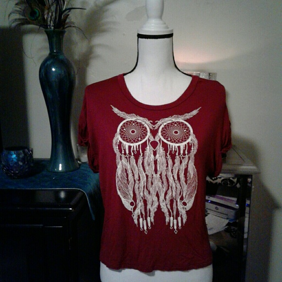 wild blue Tops - Owl dreamcatcher crop top